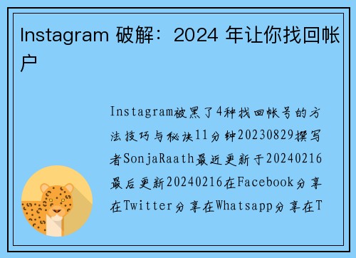 Instagram 破解：2024 年让你找回帐户 